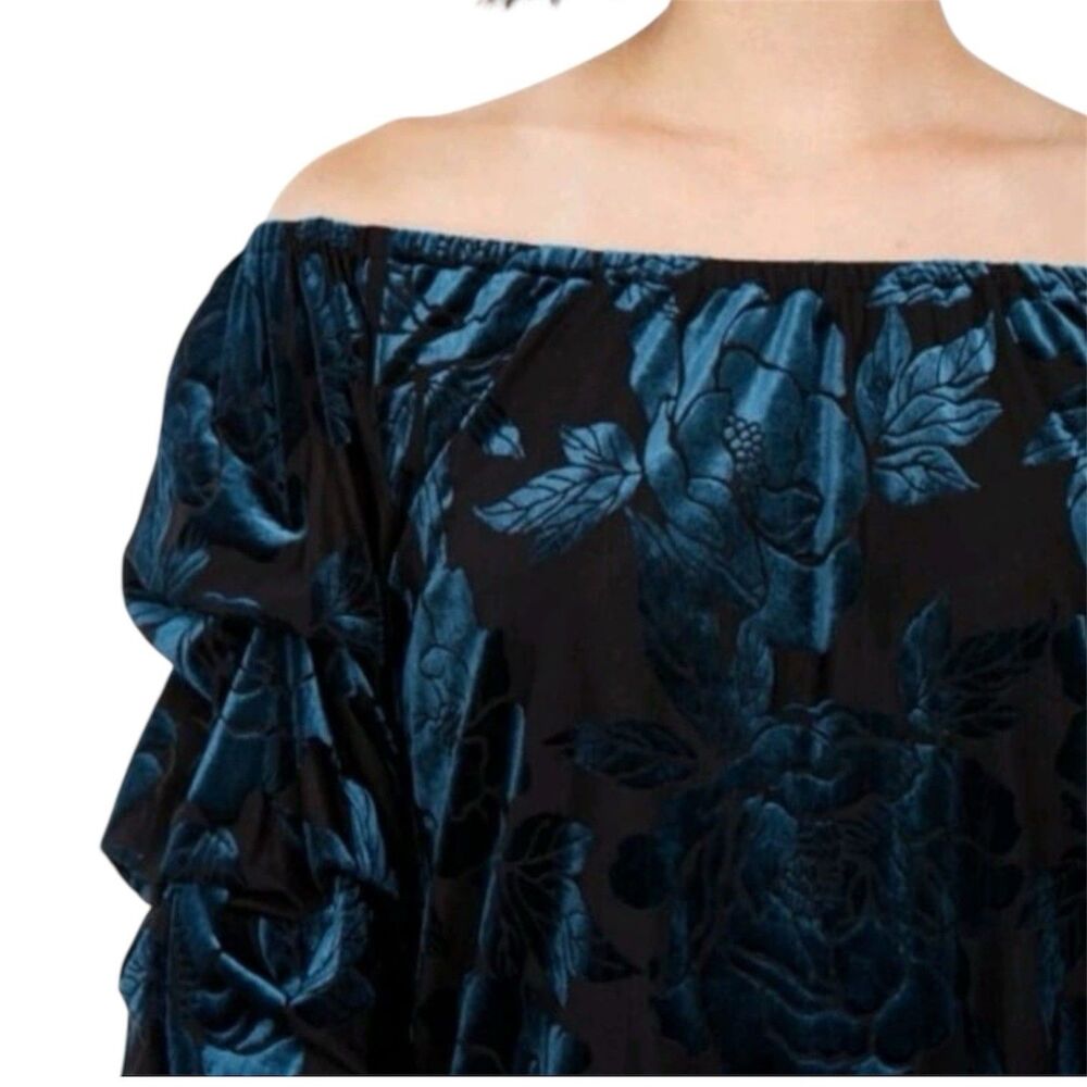 MSK Puff Sleeve Top Womens XL Burnout Off Shoulder Tie Waist Whimsigoth New - Picture 3 of 11